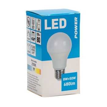 LED lamp Power GLS 680LM E27 soe valge