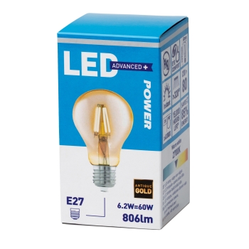 LED lamp Power GLS 6,2W E27 806lm kuld