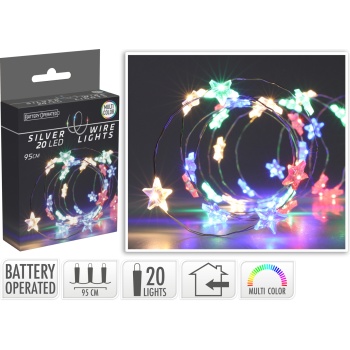 Valgustraat tähtedega, 20LED, mitmevärviline