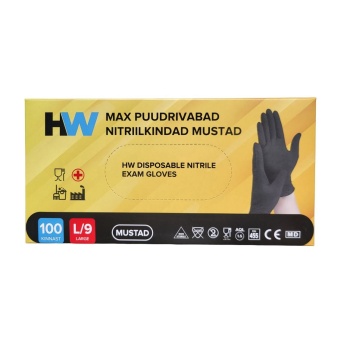 HW Max puudrivabad nitriilkindad L 100tk must